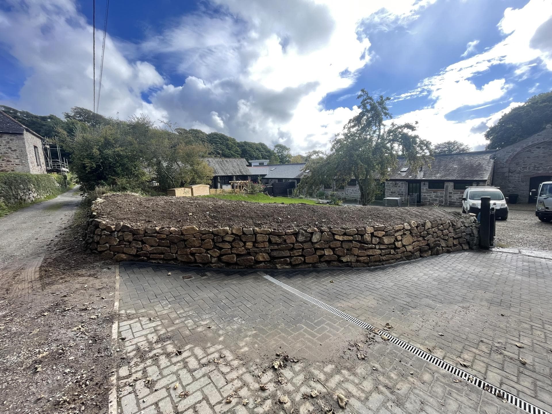 Clowance Estate driveway and stone wall, photo 2
